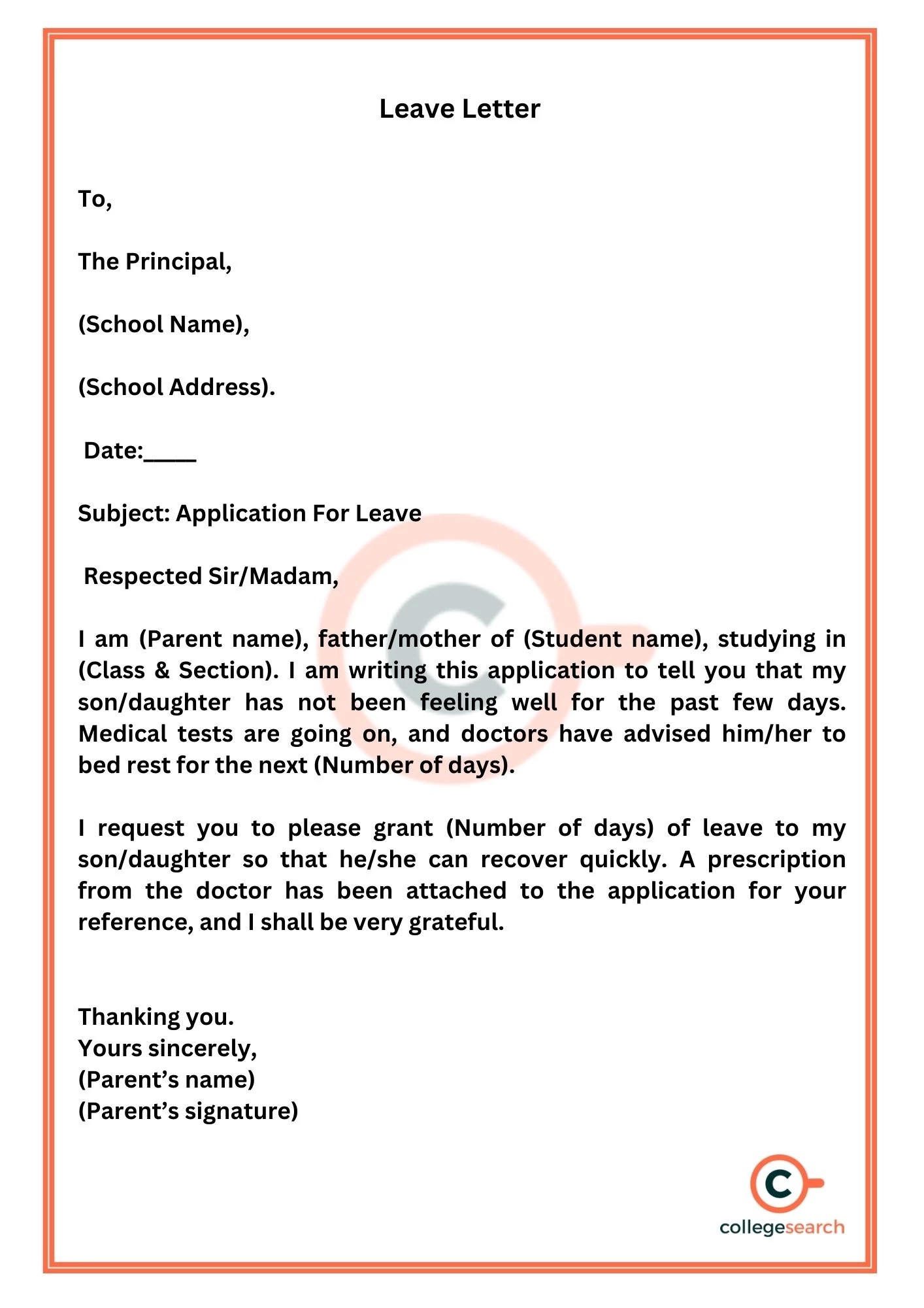 Best Leave Letter Formats for School Students CollegeSearch